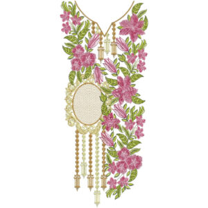 Asymmetrical Floral Neckline Embroidery Design | Elegant Kurti Gala Pattern with Tassels