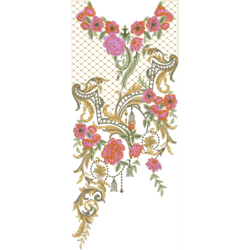 Luxury Floral V-Neck Embroidery Design | Designer Kurti Gala Embroidery Pattern