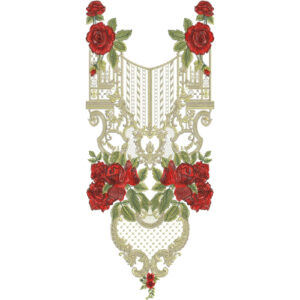 Royal Red Rose Neckline Embroidery Design | Luxury Kurti Gala Embroidery Pattern
