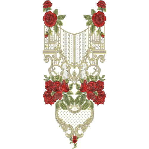 Royal Red Rose Neckline Embroidery Design | Luxury Kurti Gala Embroidery Pattern