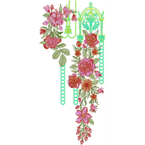 Elegant Floral Hanging Neckline Embroidery Design | Designer Kurti Gala Pattern