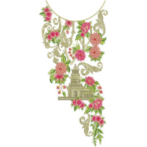 Designer Floral Scenic Neckline Embroidery Design | Elegant Kurti Gala Pattern