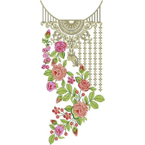 Elegant Floral Hanging Neckline Embroidery Design | Designer Kurti Gala Pattern