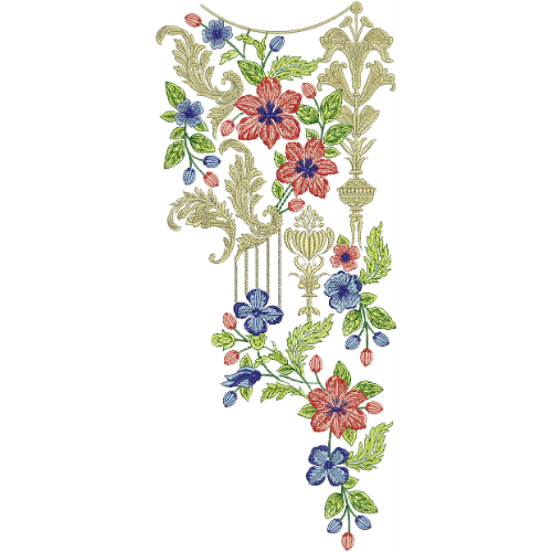 Multicolor Floral Neckline Embroidery Design | Elegant Kurti Gala Pattern