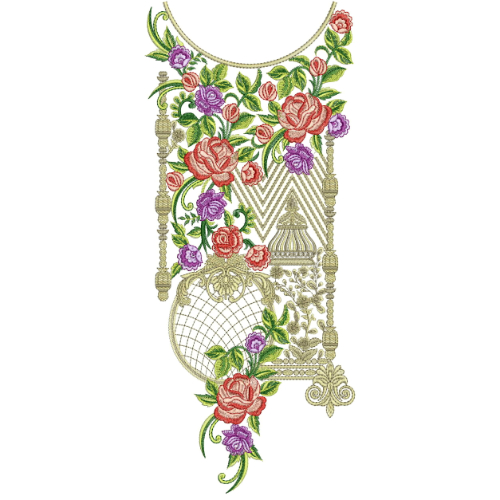 Luxury Floral Round Neckline Embroidery Design | Designer Kurti Gala Pattern