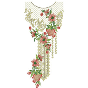 Elegant Floral V-Neckline Embroidery Design | Stylish Kurti Gala Pattern