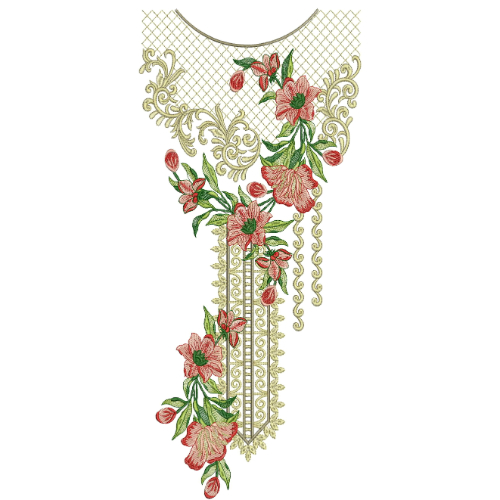 Elegant Floral V-Neckline Embroidery Design | Stylish Kurti Gala Pattern