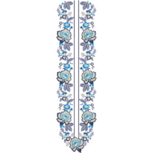 Elegant Blue Floral Long Neckline Embroidery Design | Kurti Gala Pattern