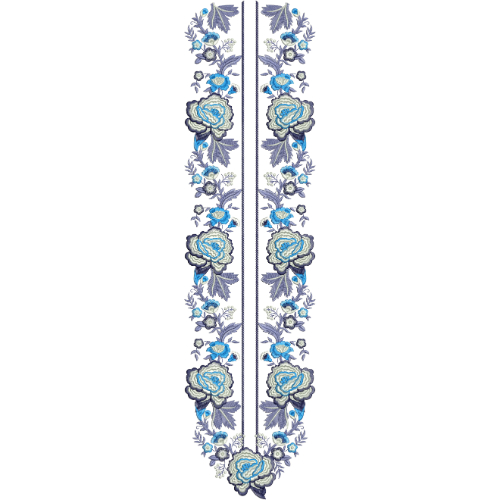 Elegant Blue Floral Long Neckline Embroidery Design | Kurti Gala Pattern