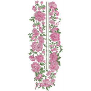 Pink Rose Long Neckline Embroidery Design | Elegant Kurti Gala Pattern