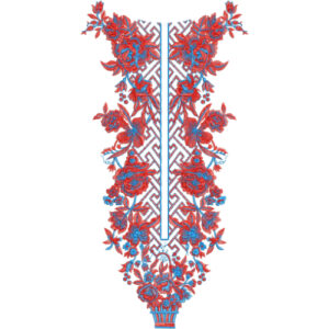 Bold Red and Blue Floral Neckline Embroidery Design | Designer Kurti Gala Pattern