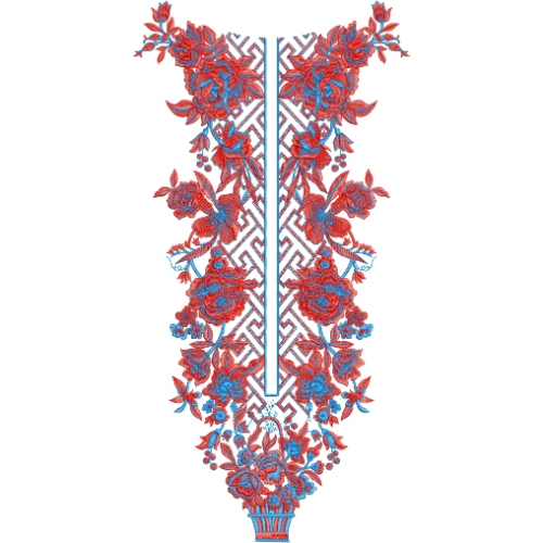 Bold Red and Blue Floral Neckline Embroidery Design | Designer Kurti Gala Pattern