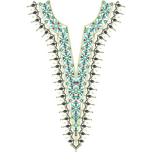 Elegant Geometric V-Neck Embroidery Design | Designer Kurti Gala Pattern