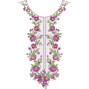 Elegant Purple Floral V-Neck Embroidery Design | Designer Kurti Gala Pattern