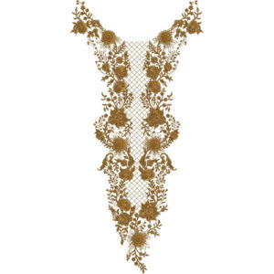 Luxury Golden Floral V-Neck Embroidery Design | Designer Kurti Gala Pattern