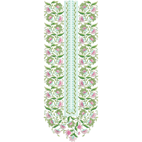 Elegant Floral Long Neckline Embroidery Design | Classic Kurti Gala Pattern