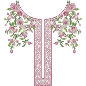 Elegant Floral Round Neckline Embroidery Design | Designer Kurti Gala Pattern