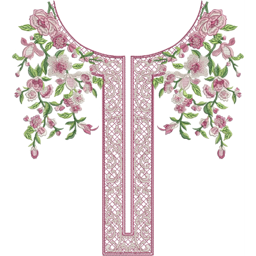 Elegant Floral Round Neckline Embroidery Design | Designer Kurti Gala Pattern