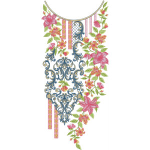 Designer Floral Scroll Neckline Embroidery Design | Stylish Kurti Gala Pattern