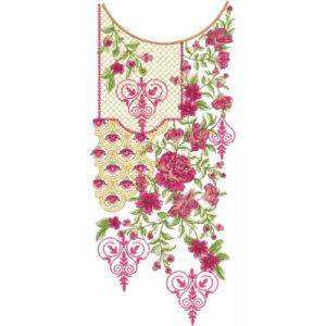 Elegant Pink Rose Neckline Embroidery Design | Floral Kurti Gala Embroidery Pattern