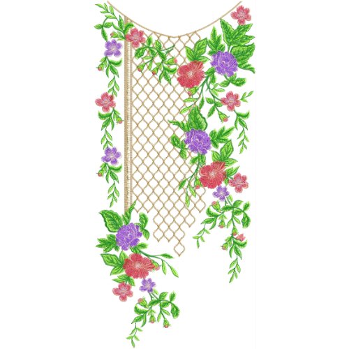 Colorful Floral Neckline Embroidery Design | Elegant Kurti Gala Embroidery Pattern