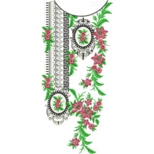 Elegant Floral Neckline Embroidery Design with Ornamental Borders | Designer Kurti Gala Pattern