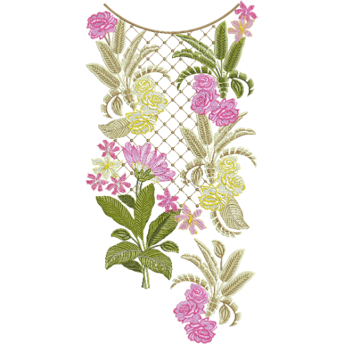 Elegant Tropical Floral Neckline Embroidery Design | Designer Kurti Gala Pattern