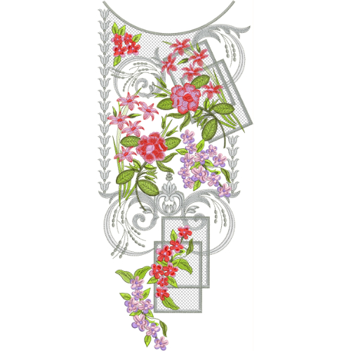 Designer Floral Neckline Embroidery Design with Ornamental Frame | Elegant Kurti Gala Pattern