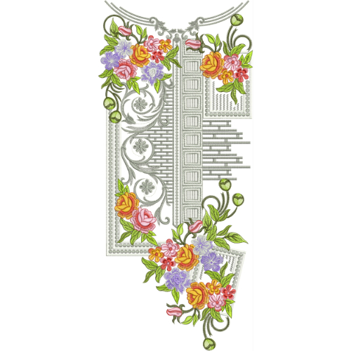 Modern Floral Neckline Embroidery Design with Geometric Panels | Designer Kurti Gala Pattern