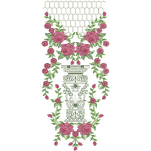 Royal Rose Neckline Embroidery Design with Ornamental Vase | Designer Kurti Gala Pattern