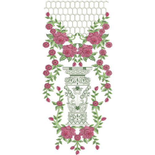 Royal Rose Neckline Embroidery Design with Ornamental Vase | Designer Kurti Gala Pattern