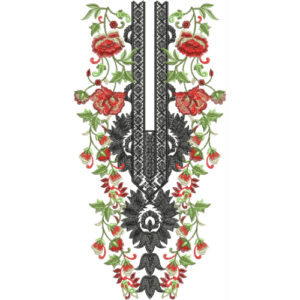 Luxury Black & Red Floral Neckline Embroidery Design | Designer Kurti Gala Pattern