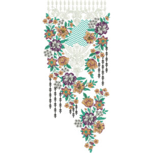 Multicolor Floral Neckline Embroidery Design with Chevron Pattern | Designer Kurti Gala Pattern