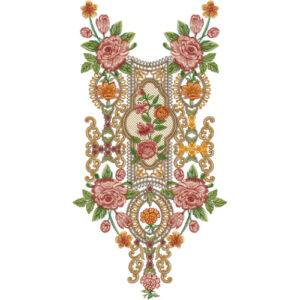 Vintage Floral Neckline Embroidery Design | Royal Rose & Ornamental Kurti Gala Pattern