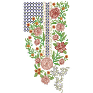 Elegant Floral Neckline Embroidery Design | Vintage Rose Kurti Gala with Geometric Panel