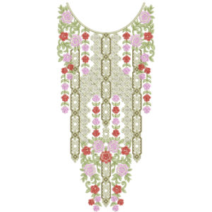 Luxury Floral Geometric Neckline Embroidery Design with Rose Motifs and Ornamental Panel Layout
