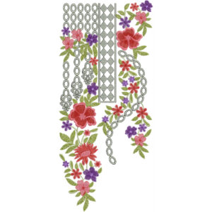 Stylish Geometric Floral Neckline Embroidery Design with Multicolor Flower Vines and Chain Pattern