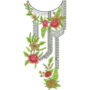 Elegant Floral Lace Neckline Embroidery Design with Rose Motifs and Layered Border Detail
