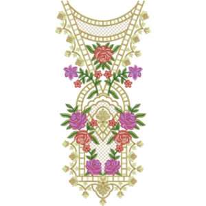 Royal Geometric Floral Neckline Embroidery Design with Arch Pattern and Rose Motifs
