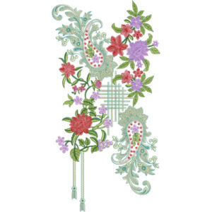 Elegant Paisley Floral Neckline Embroidery Design with Multicolor Flower Vines and Ornamental Details