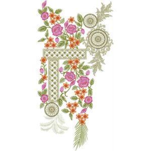 Designer Floral Geometric Neckline Embroidery Design with Ornamental Circular Motifs