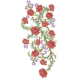 Elegant Red Floral Vine Neckline Embroidery Design with Flowing Botanical Pattern