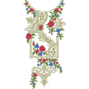 Elegant Paisley Floral Neckline Embroidery Design with Multicolor Flowers and Ornamental Pattern