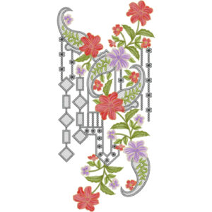 Stylish Paisley Floral Neckline Embroidery Design with Geometric Hanging Ornaments