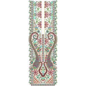 Luxury Traditional Paisley Panel Neckline Embroidery Design with Multicolor Floral Detailing