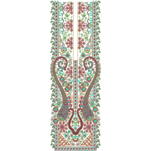 Luxury Traditional Paisley Panel Neckline Embroidery Design with Multicolor Floral Detailing