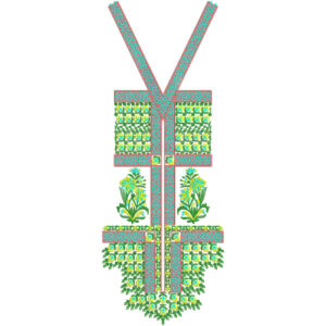 Colorful Geometric Floral V-Neckline Embroidery Design with Traditional Pattern Panels