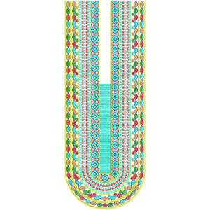 Colorful Geometric Panel Neckline Embroidery Design with Ethnic Pattern Borders