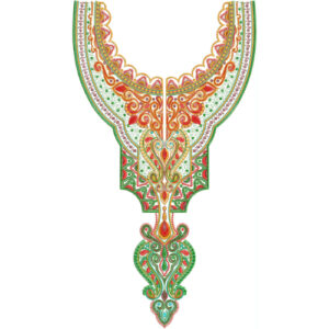 Traditional Paisley U-Neckline Embroidery Design with Vibrant Ornamental Multicolor Detailing
