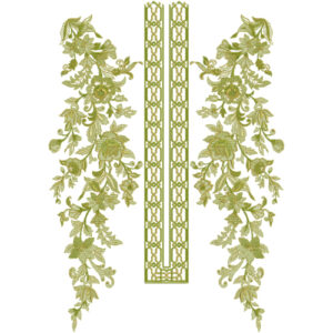 Elegant Monochrome Floral Panel Neckline Embroidery Design with Vintage Vine Pattern